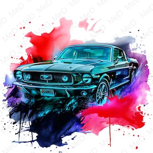 Oldtimer PNG: Aquarell Splash-Stil (Digitaler Download)