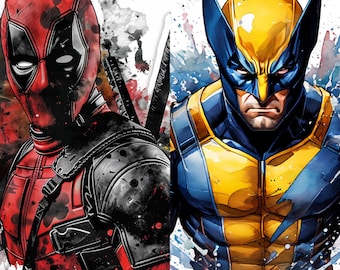 6 PNG Watercolor Superheroes: Splash Art & T-Shirt Designs (Digital Download)