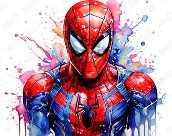 6 PNG Aquarell Superhelden: Splash Art & T-Shirt Designs (Digitaler Download)