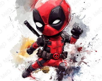 9 superhéroes en acuarela PNG: ilustraciones y diseños para camisetas (descarga digital)