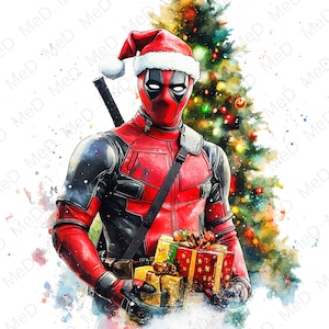 9 PNG Christmas  Superheroes, Watercolor and Splash styles, high resolution PNG files for t-shirts, posters, mugs and more, instant download