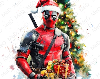 Christmas Superhero PNG: Watercolor Splash Art (Digital Download)