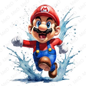 9 PNG Cartoon Heroes , Watercolor and Splash styles, high resolution PNG files for t-shirts, posters, mugs and more, instant download