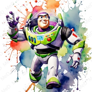 6 PNG Cartoon Heroes, estilos de aquarela e splash, arquivos PNG de alta resolução para camisetas, pôsteres, canecas e muito mais, download instantâneo