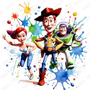 9 PNG Cartoon Heroes , Watercolor and Splash styles, high resolution PNG files for t-shirts, posters, mugs and more, instant download