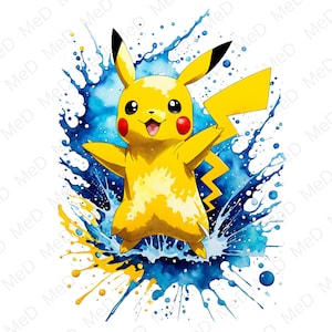 9 PNG  Cartoon Heroes  , Watercolor and Splash styles, high resolution PNG files for t-shirts, posters, mugs and more, instant download