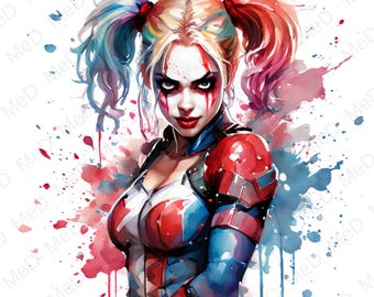 6 supereroi in formato PNG con acquerelli: Splash Art e design per magliette (download digitale)