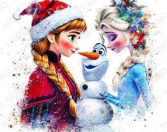 Christmas Cartoon Heroes Watercolor PNG, High Resolution (Digital Download)