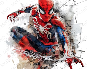 6 PNG Aquarell Superhelden: Splash Art & T-Shirt Designs (Digitaler Download)