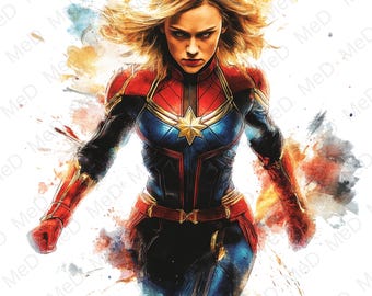 6 PNG Watercolor Superheroes: Splash Art & T-Shirt Designs (Digital Download)