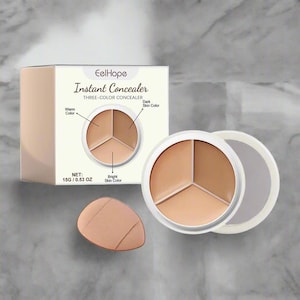 Corretivo de três cores natural para cobrir manchas escuras nos olhos e cor brilhante da pele