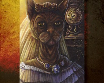 Ms Havisham Sphinx Cat, Great Expectations Charles Dickens, Fine Art Print