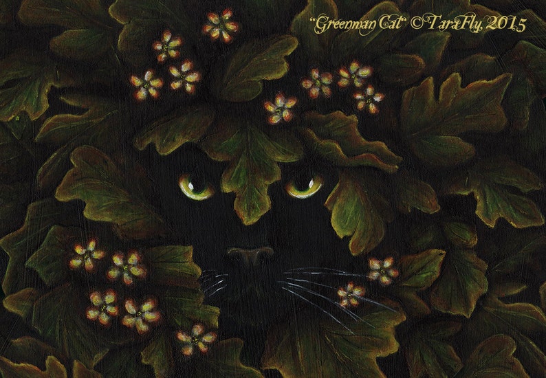 Greenman Cat Spirit of the Forest Fantasy Fine Art Print image 2