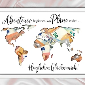 Geldgeschenk Weltkarte Personalisiert Weltreise Bilderrahmen Geburtstag Happy Birthday Herzlichen Glückwunsch A4 Reise Reisegutschein