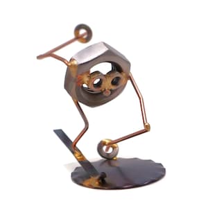 Hand-Brazed Ski Nut Figurine: Metal Art Desk Decor