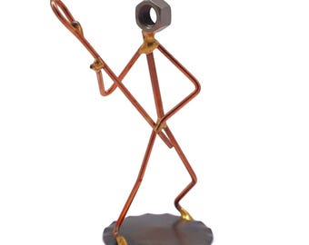 Handmade Lacrosse Player Figurine: Metal Nut Head, Sports Gift