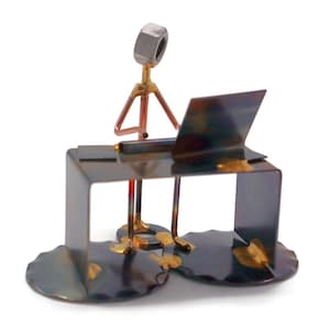 Handmade Scrap Metal Programmer Figurine: Recycled Art Desk Decor