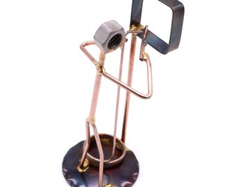 Hand-Brazed Electrician Figurine: Metal Art Desk Decor