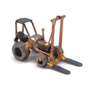 Handmade Metal Forklift Figurine: Unique Desk Decor