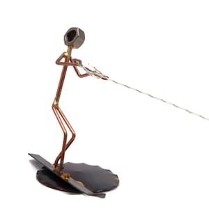 Hand-Brazed Metal Ski Boat Figurine: Unique Desk Decor
