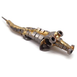 Hand Brazed Metal Alligator Sculpture: Desk Accessory