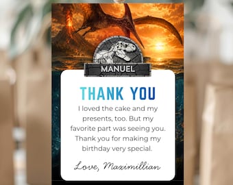 Flying Dinosaur Birthday Thank You Tag, Editable Jurassic Sky Gift Tag, Pterodactyl Party Card, Canva Template (Digital File)