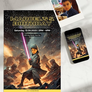 Star Wars Birthday Invitation with Photo, Custom Young Jedi Party, Lightsaber Theme (Digital File)