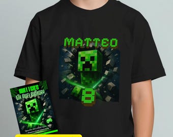 Retro Creeper Kids Tee, Personalized Minecraft Name & Age T-Shirt, Birthday Gamer Gift