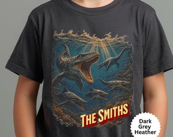 Retro Water Dinosaur Family Name Shirt, Vintage Mosasaurus T-Shirt Parents Kids, Matching Father Son Outfit, Mother and Child, Dino Onesie