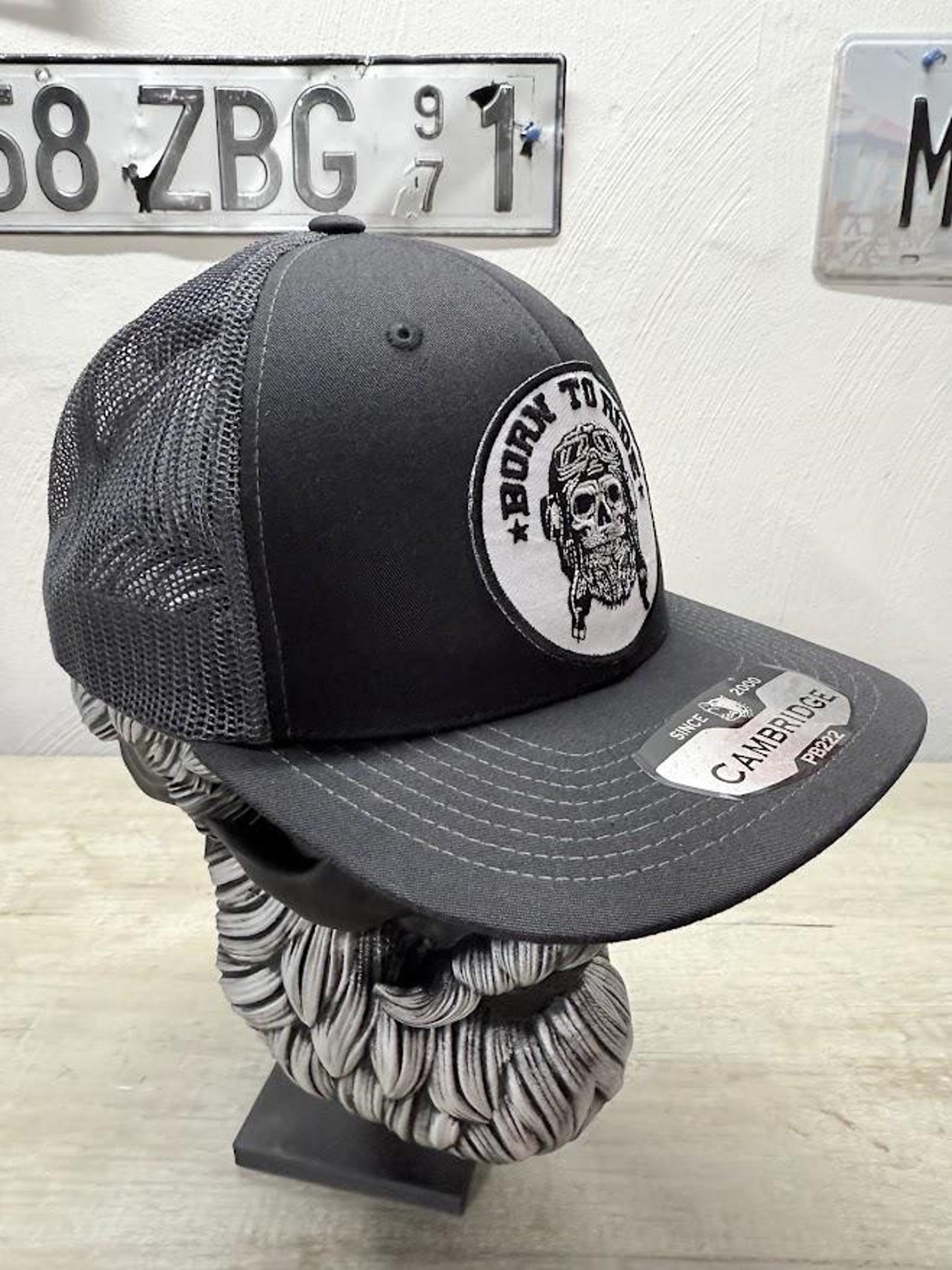 Boundary Rider Hat Born to Ride Biker Trucker Hat With Skull and Beard Embroidery Patch ...