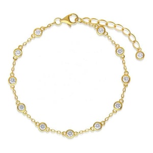 14K Gold Plated Round Bezel Gold Chain Bracelet, Stackable Jewelry, Gifts for Her, Holiday Gifts, Fall Jewelry Sterling Silver