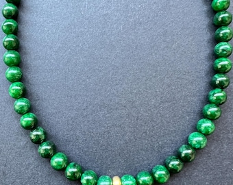 Emerald Green Jadeite Necklace with Gold Element: Handcrafted Gemstone Jewelry