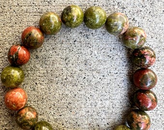 Lustrous Unakite Gemstone Bracelet: Verdant Bloomstone Jewelry