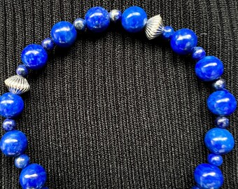 Handcrafted Lapis Lazuli Bracelet: Natural Gemstone Jewelry, 7mm Beads