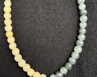 Dual-Toned Faux Jade Beaded Necklace: 18K Gold Plated Clasp