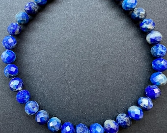 Handcrafted Diamond-Cut Lapis Lazuli Bracelet: Natural Gemstone Jewelry