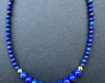 Lapis Lazuli Necklace: 18K Gold Plated Clasp, Gemstone Beaded Chain