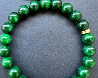 Handcrafted Green Jadeite Bracelet: Unisex Gemstone Jewelry, 7''