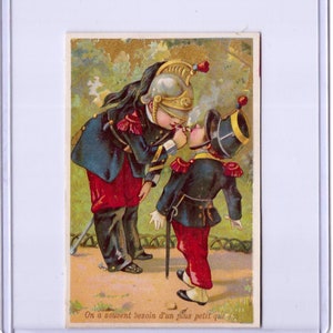 1870s Victorian French Lithograph Trade Card 20122026 Officer and Soldier Lighting a Cigarette