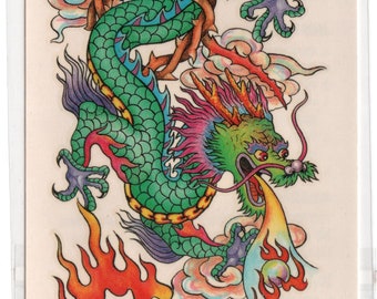 1970s Extra Large Dragon Tattoo 3.5 inch by 7 inch