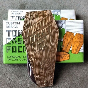 RARE 1982 Tombstone Casket Co Pocket Knife UNUSUAL