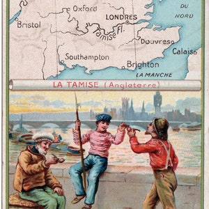 1880s The Le Tamise Riverways L&#39;Union Chocolate French Lithographed Victorian Trade Card