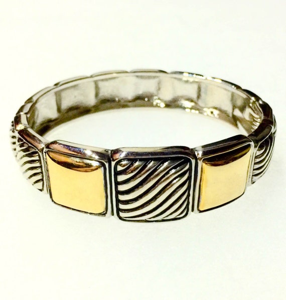 1980s NY Designer TEST Hinge Bracelet with Gold an