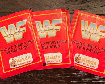 Three Unopened 1992 WWF Merlin Wrestling Sticker Packs