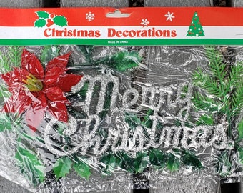 1970s Plastic MERRY CHRISTMAS Door and Wall Decoration UNOPENED silver
