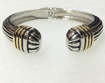 1980s NY Designer TEST Hinge Bracelet with Gold Wrap and Silver Tips