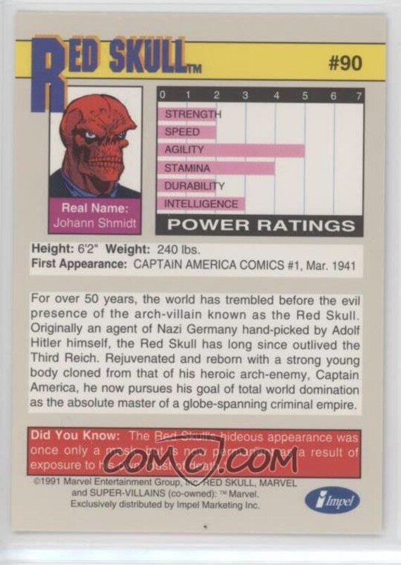 1991 Red Skull Marvel Universe Series 2 Card - Etsy