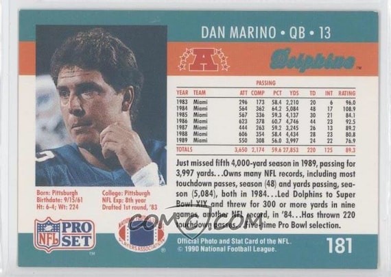 rare dan marino cards 1990 Pro Set Rare Official NFL Dan MARINO Card
