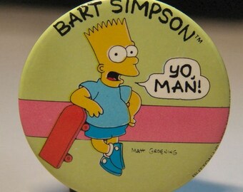 Vintage 1989 SIMPSONS Button 1.75 inch BART with SKATEBOARD