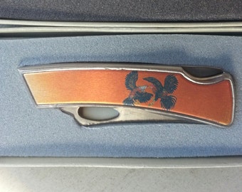 1980s Pam Essex FIGHTING COCKS Art Knife by Taylor USA